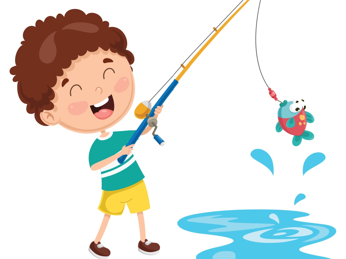 An illustration of a boy fishing. 
