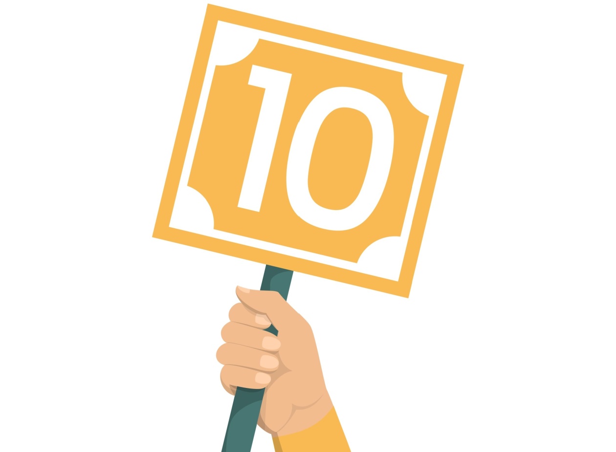 An illustration of a hand holding a #10 sign. 