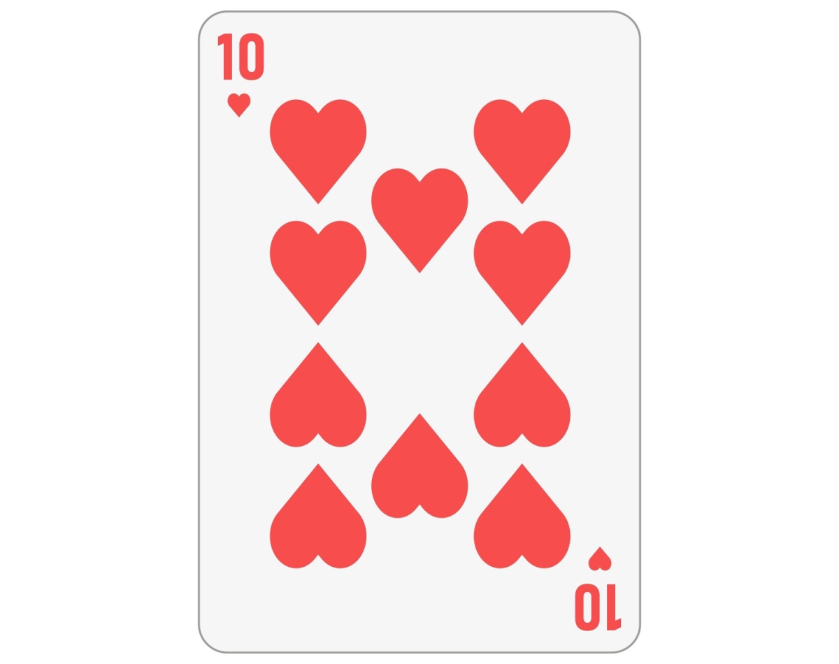A ten of hearts playing card. 