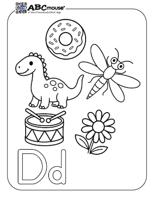 Free printable letter D is for... coloring page for kids from ABCmouse.com. 