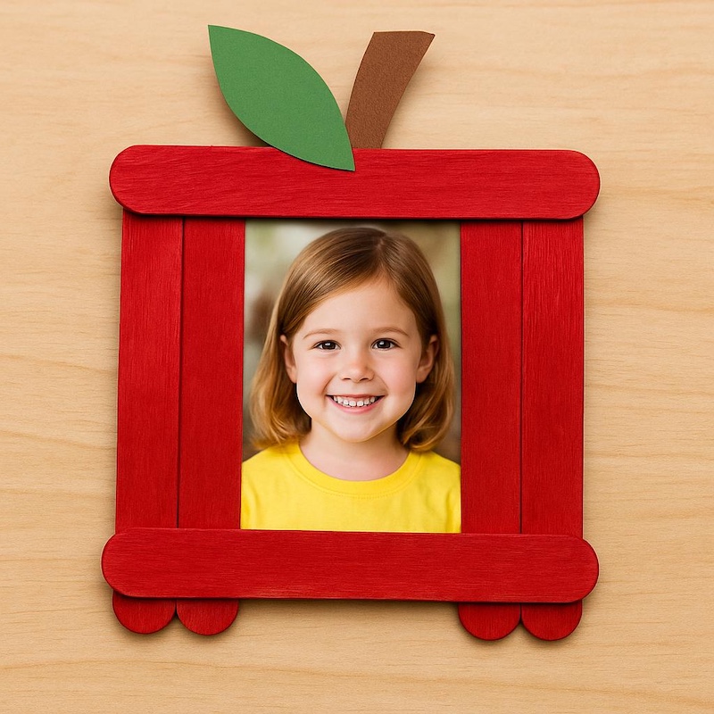 Fun Popsicle stick apple frame craft for kids from ABCmouse.com. 