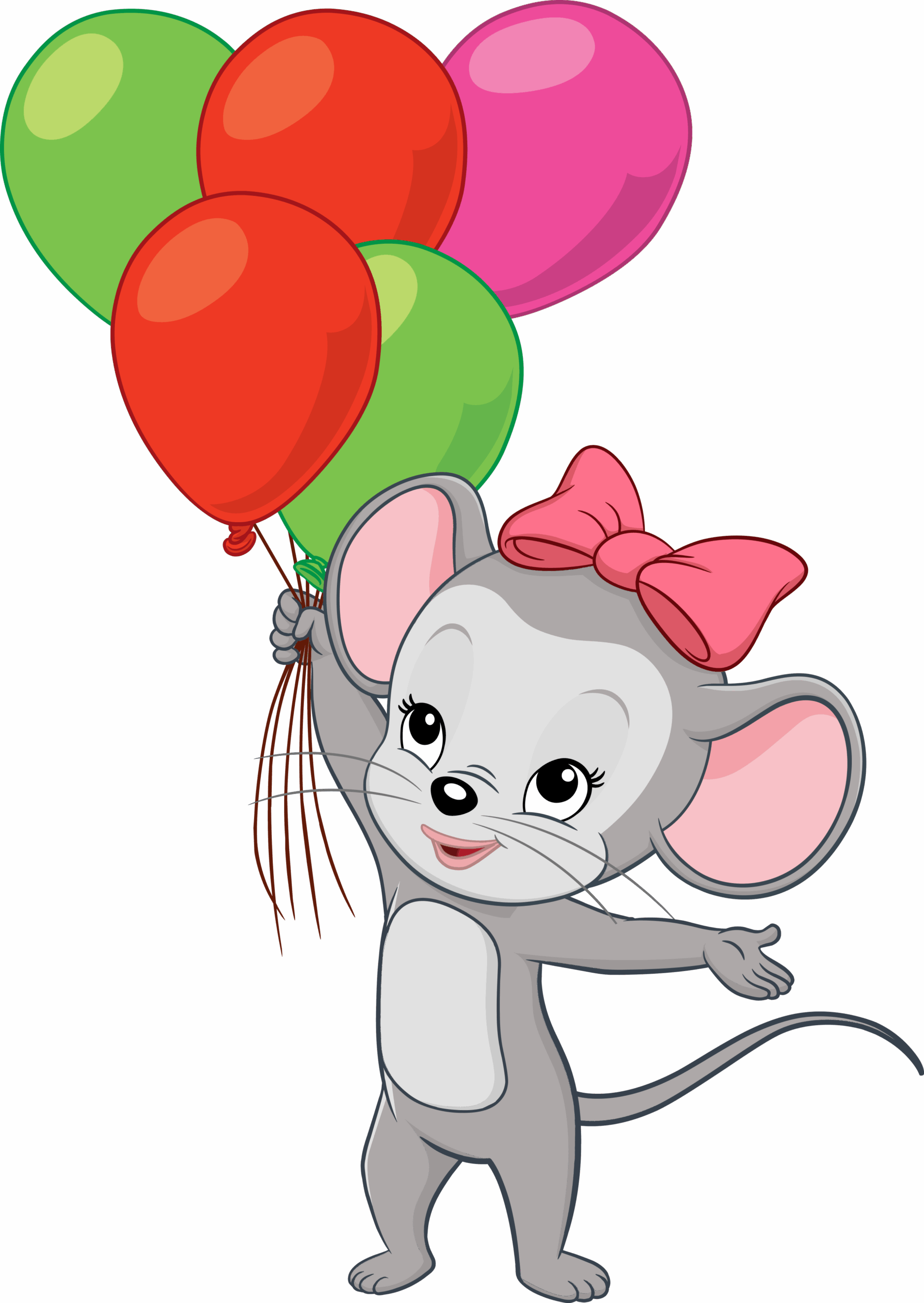 Do- Re- Me- Mouse holding onto a boquet of colorful balloons.  