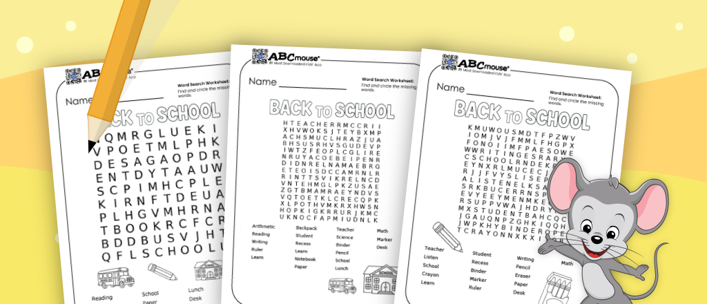 Free printable back to school word searches for kids from ABCmouse.com. 