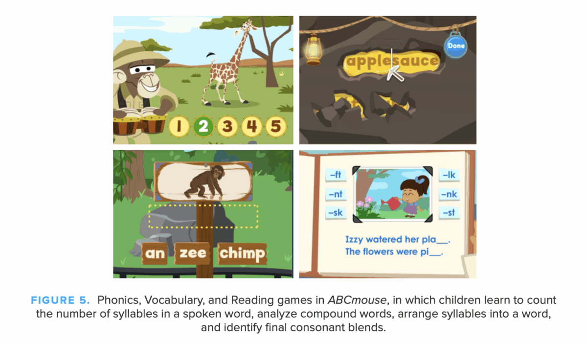 Phonics, vocabulary, and reading games in ABCmouse. 