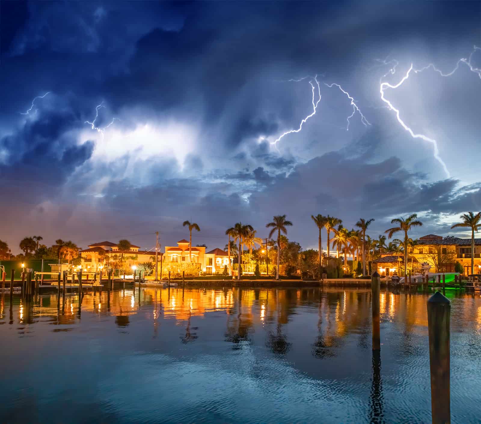 Lake Boca Raton during a lightning storm.