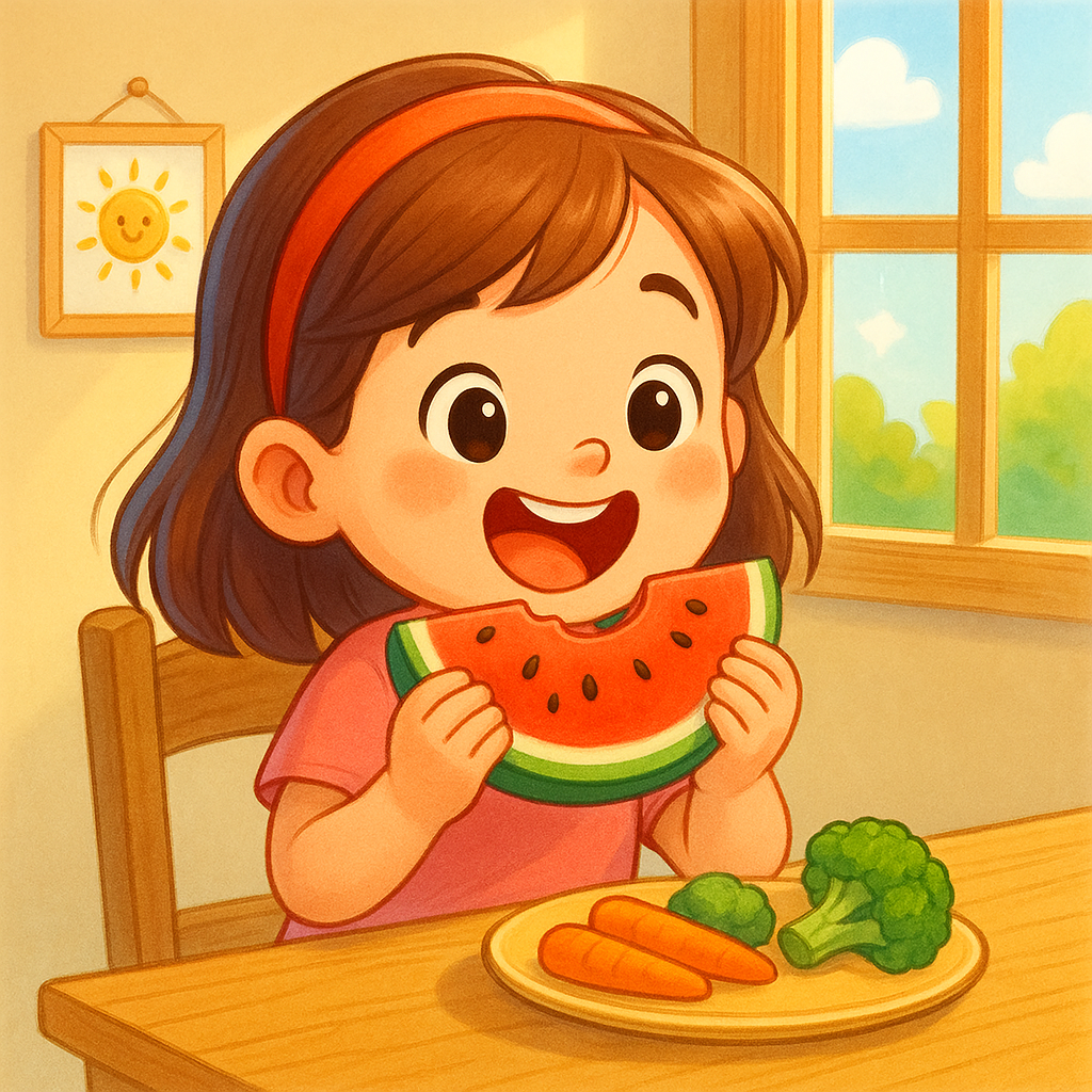 Young girl eating watermelon. 