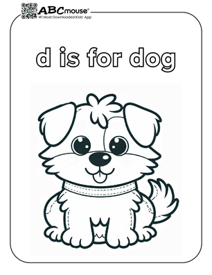 Free printable letter D is for dog coloring page for kids from ABCmouse.com. 