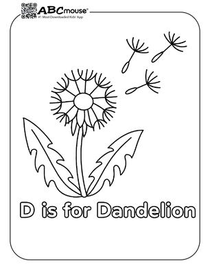 Free printable letter D is for dandelion coloring page for kids from ABCmouse.com. 