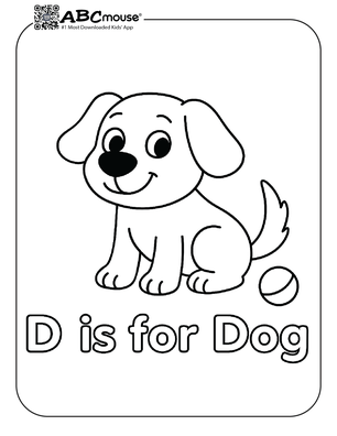 Free printable letter D is for dog coloring page for kids from ABCmouse.com. 