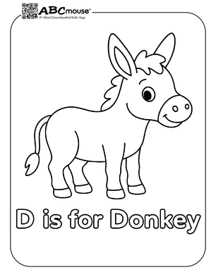 Free printable letter D is for donkey coloring page for kids from ABCmouse.com. 