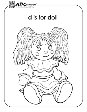 Free printable letter D is for doll coloring page for kids from ABCmouse.com. 