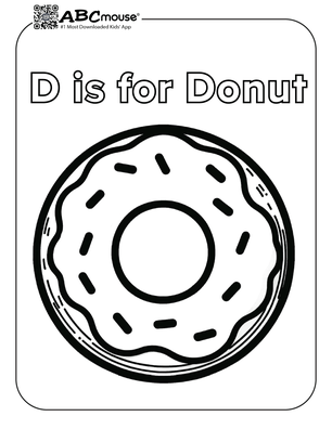 Free printable letter D is for donut coloring page for kids from ABCmouse.com. 