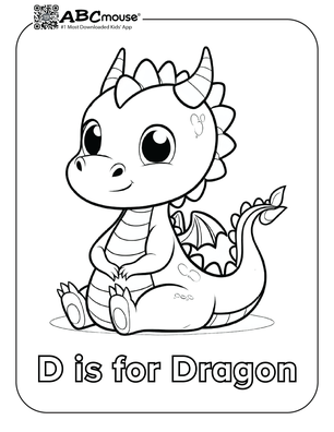 Free printable letter D is for dragon coloring page for kids from ABCmouse.com. 
