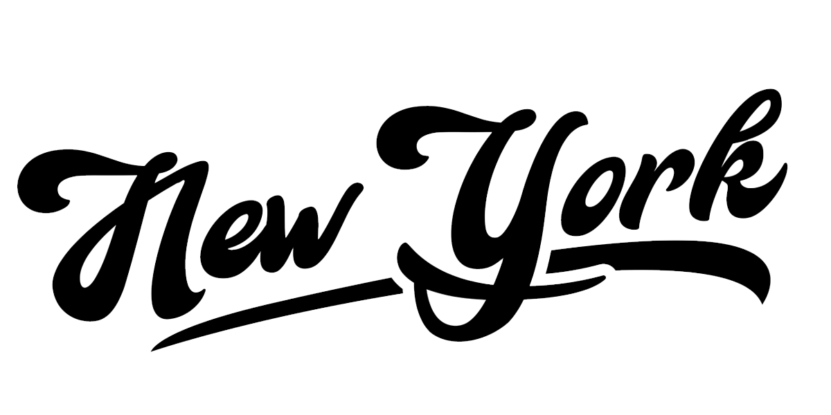 Large cursive black letters that read 'New York'. 