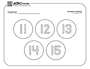 Free printable number groups counting by fives 11-15 coloring page for kids from ABCmouse.com. 