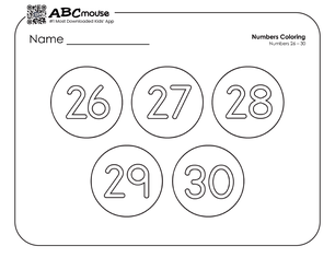 Free printable number groups counting by fives 26-30 coloring page for kids from ABCmouse.com. 