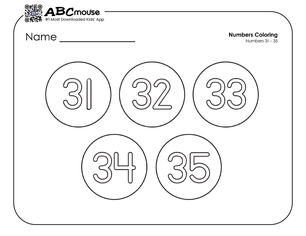 Free printable number groups counting by fives 31-35 coloring page for kids from ABCmouse.com. 