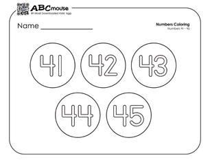 Free printable number groups counting by fives 41-45 coloring page for kids from ABCmouse.com. 