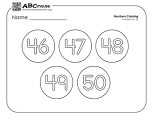 Free printable number groups counting by fives 46-50 coloring page for kids from ABCmouse.com. 