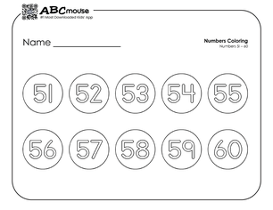 Free printable number groups counting by tens 51-60 coloring page for kids from ABCmouse.com. 