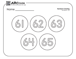 Free printable number groups counting by fives 61-65 coloring page for kids from ABCmouse.com. 