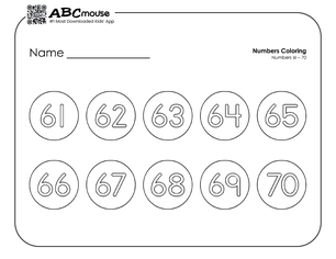 Free printable number groups counting by tens 61-70 coloring page for kids from ABCmouse.com. 