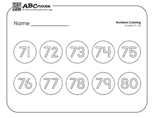 Free printable number groups counting by tens 71-80 coloring page for kids from ABCmouse.com. 