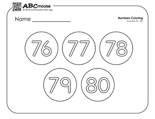 Free printable number groups counting by fives 76-80 coloring page for kids from ABCmouse.com. 