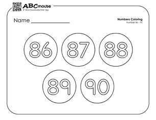 Free printable number groups counting by fives 86-90 coloring page for kids from ABCmouse.com. 