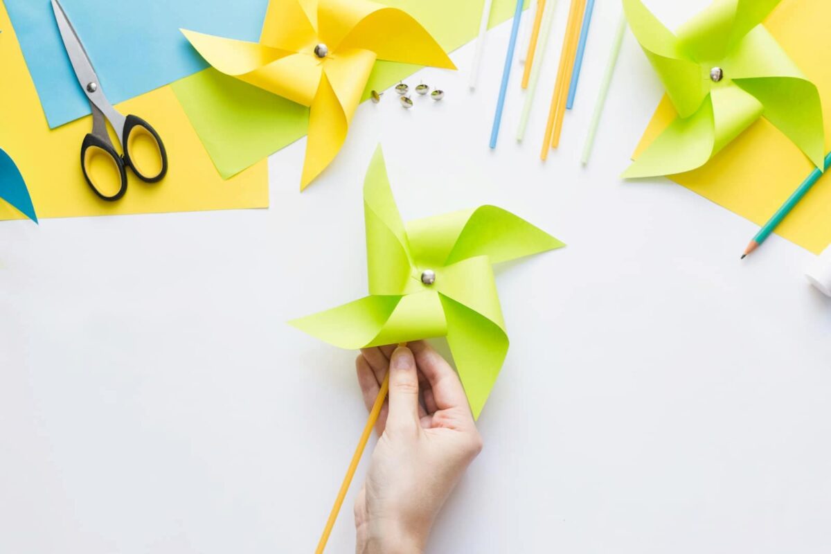 Colorful paper pin wheel craft. 
