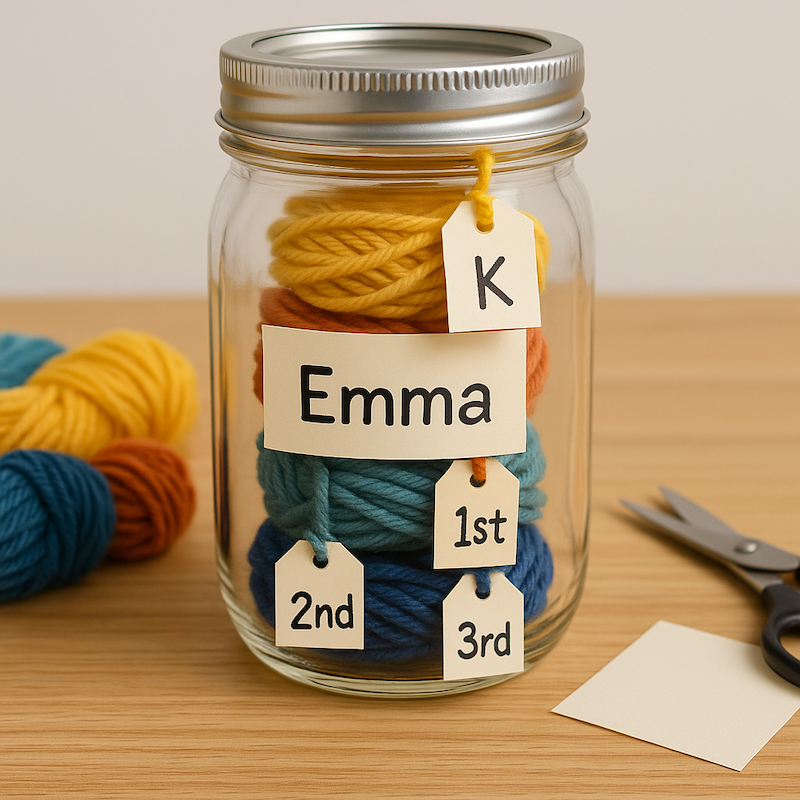 Fun keep sake jar with kids heights attached for different grade levels. 