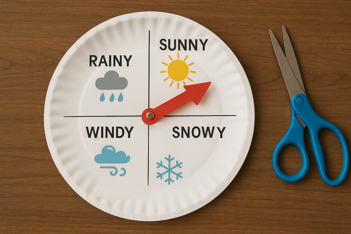 A paper plate made into a weather picture spinner. 
