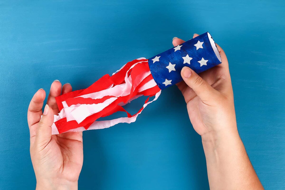 A patriotic homemade wind sock craft for kids. 
