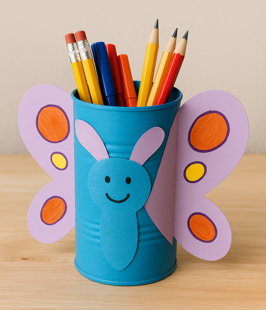 Fun butterfly can craft for kids for back to school craft. 