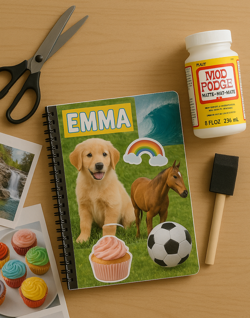 Fun decorating notebook craft for kids for back to school. 