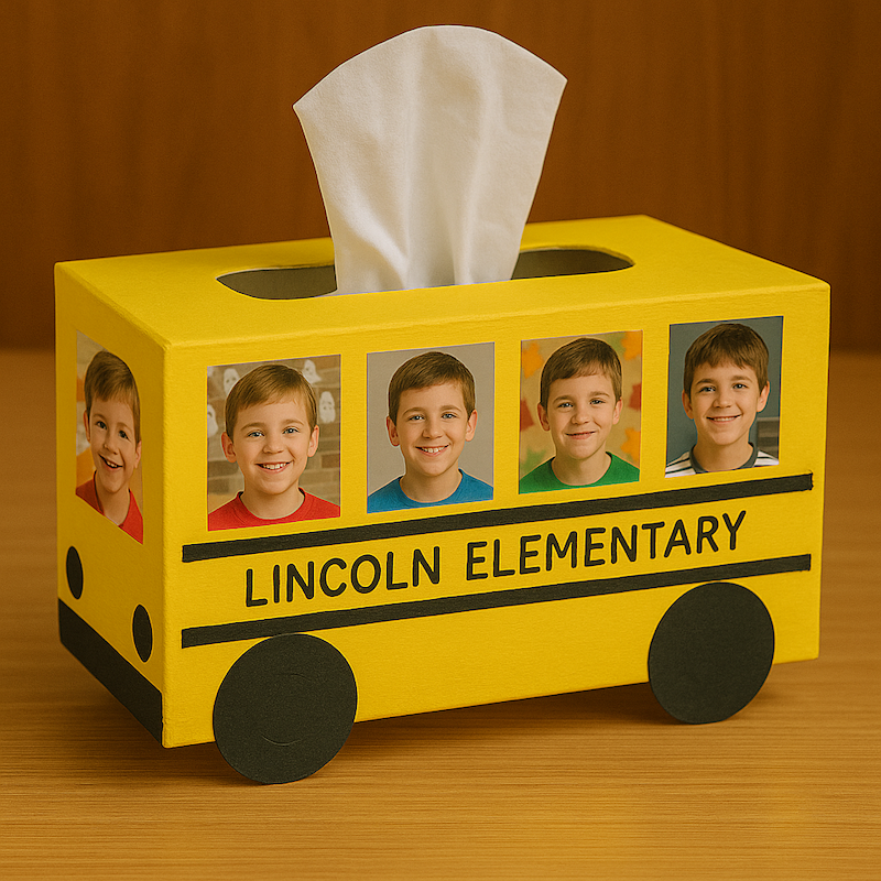 Fun tishue box holder bus craft for kids from ABCmouse.com. 