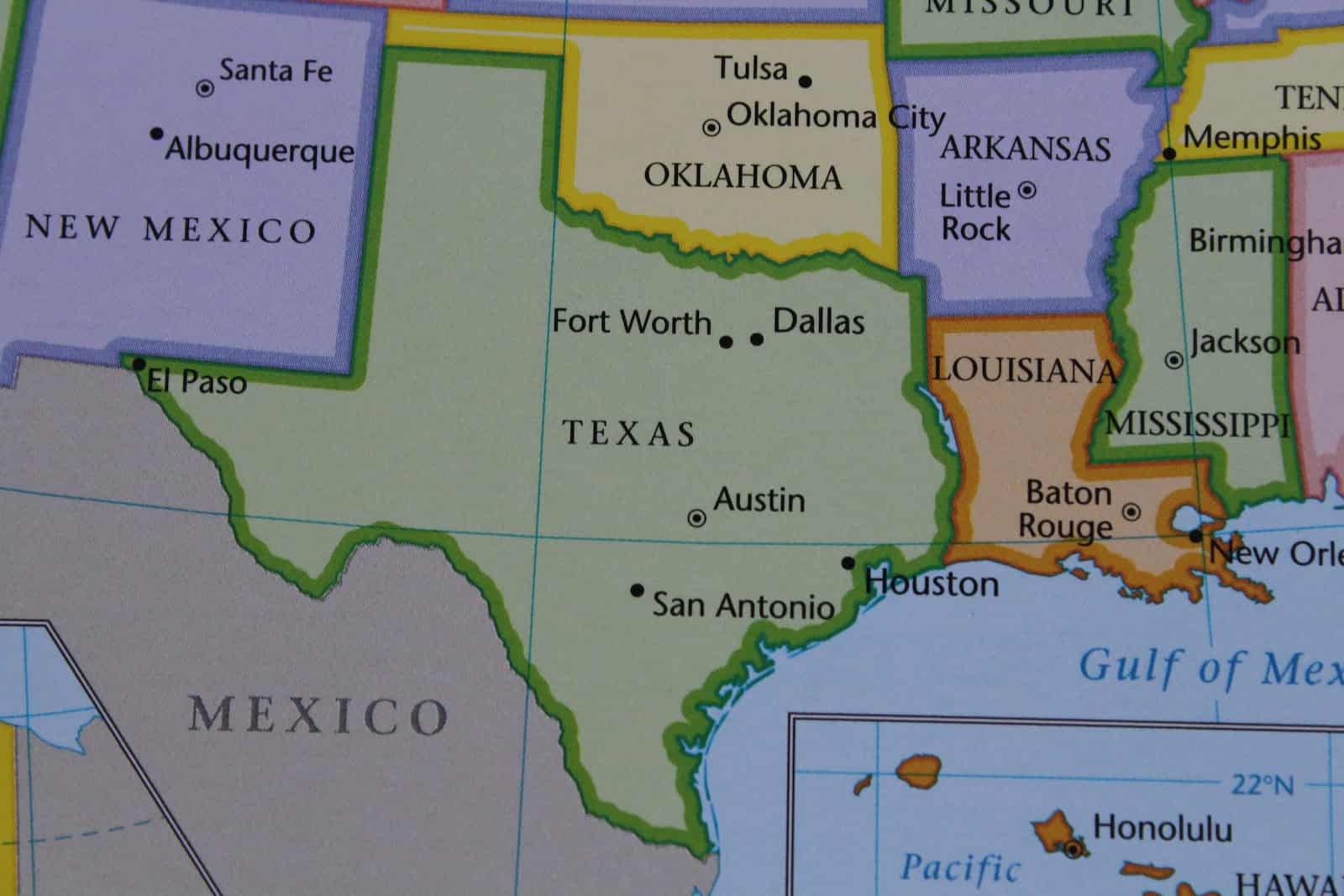 State map of Texas. 