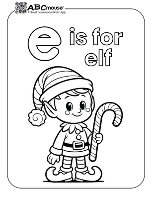 Free printable letter e is for elf coloring page for kids from ABCmouse.com. 
