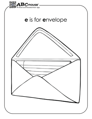Free printable letter e is for envelope coloring page for kids from ABCmouse.com. 
