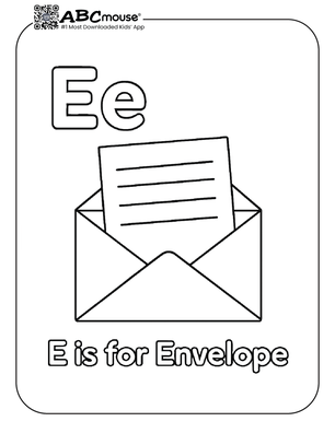 Free printable letter e is for envelope coloring page for kids from ABCmouse.com. 