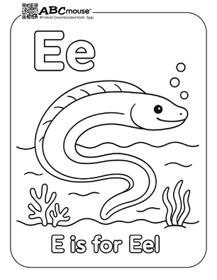 Free printable letter e is for eel coloring page for kids from ABCmouse.com. 
