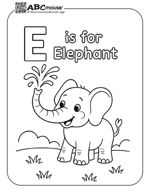 Free printable letter e is for elephant coloring page for kids from ABCmouse.com. 
