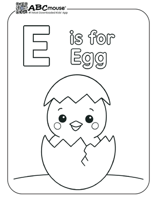 Free printable letter e is for egg coloring page for kids from ABCmouse.com. 