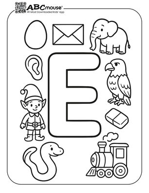 Free printable letter e coloring page for kids from ABCmouse.com. 