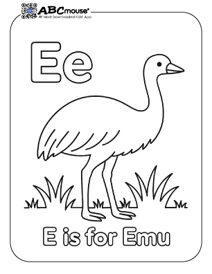Free printable letter e is for emu coloring page for kids from ABCmouse.com. 