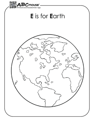 Free printable letter e is for earth coloring page for kids from ABCmouse.com. 