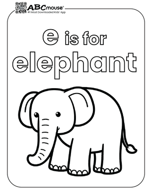 Free printable letter e is for elephant coloring page for kids from ABCmouse.com. 