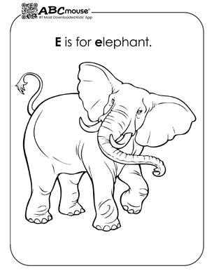 Free printable letter e is for elephant coloring page for kids from ABCmouse.com. 