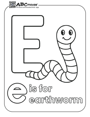 Free printable letter e is for earthworm coloring page for kids from ABCmouse.com. 