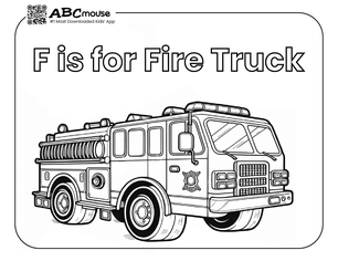 Free printable F is for fire truck coloring page for kids from ABCmouse.com. 